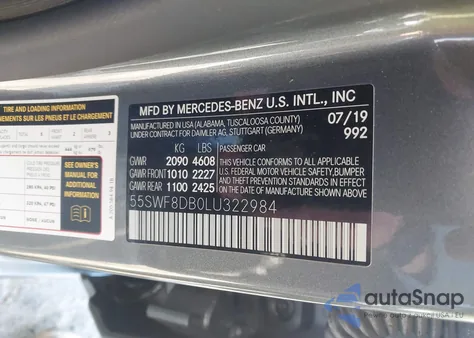 2020 Mercedes-Benz C 300 from USA, damaged, VIN 55SWF8DB0LU322984